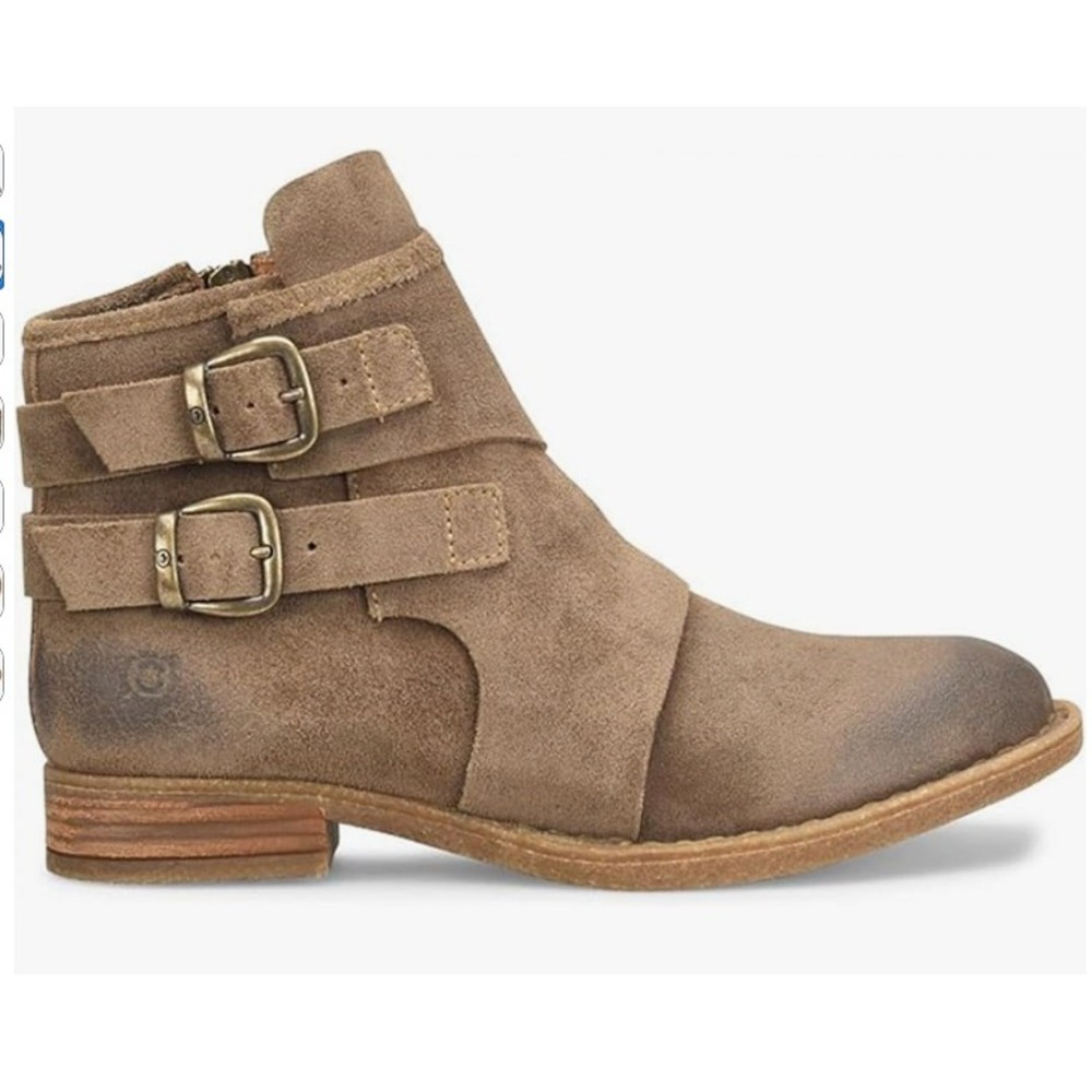 BORN Moraga Distressed Leather Suede Double Buckle Ankle Boots Women's 7 NEW‎